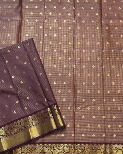 Pastel brown small butta semi Kanchi-105 saree
