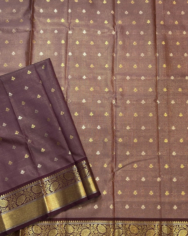 Pastel brown small butta semi Kanchi-105 saree