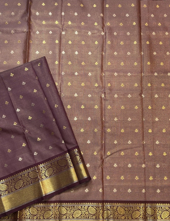 Pastel brown small butta semi Kanchi-105 saree