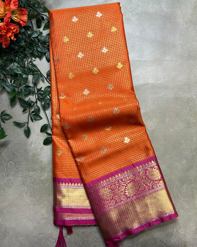Orange small semi Kanchi-105 saree