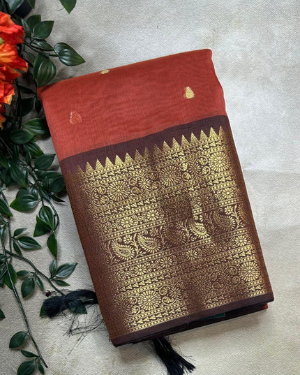 Rust orange small butta chanderi saree -105 saree