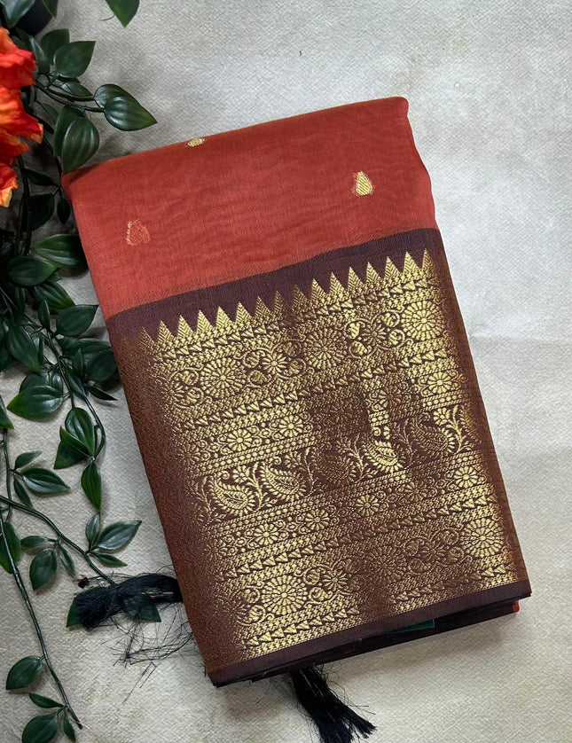 Rust orange small butta chanderi saree -105 saree