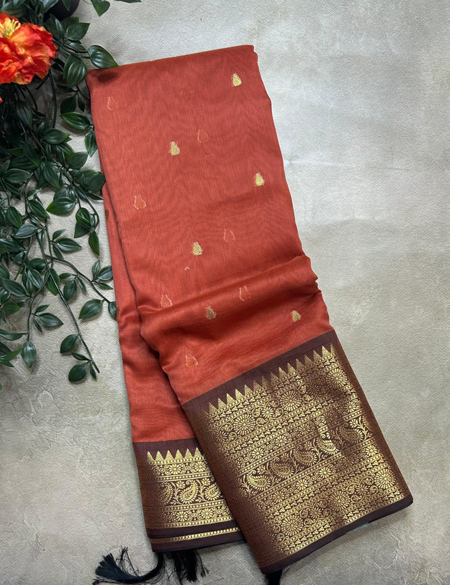 Rust orange small butta chanderi saree -105 saree