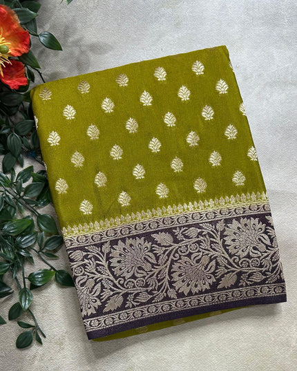 Mehendi green n black 2 semi georgette SG105  saree