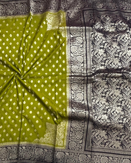 Mehendi green n black 2 semi georgette SG105  saree