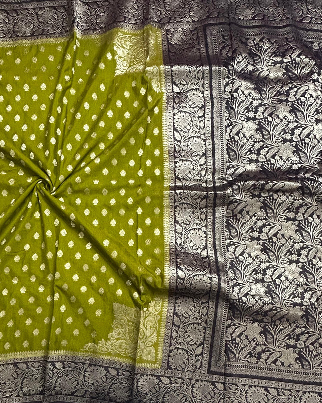 Mehendi green n black 2 semi georgette SG105  saree