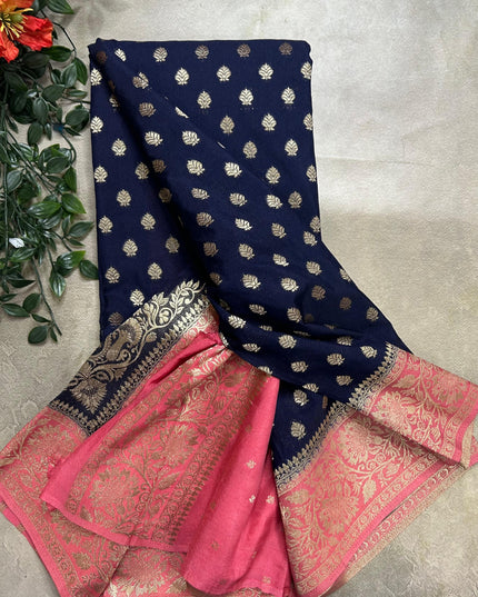 Navy blue n pink 2 semi georgette SG105 saree