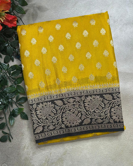 Mustard yellow n black 2 semi georgette SG105 saree