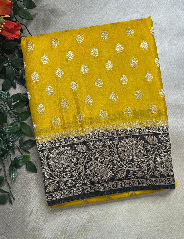Mustard yellow n black 2 semi georgette SG105 saree