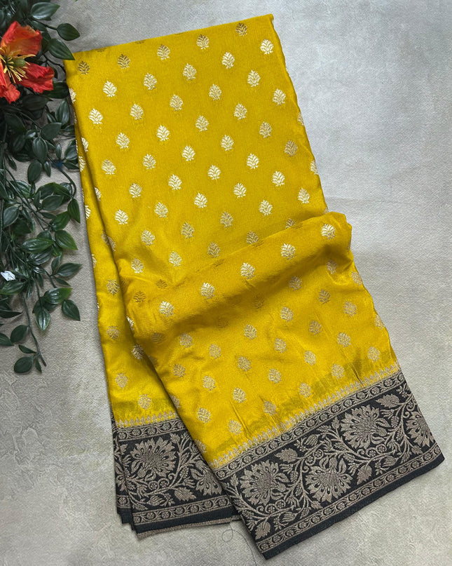Mustard yellow n black 2 semi georgette SG105 saree