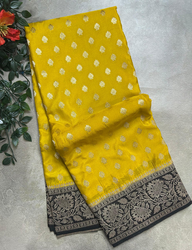 Mustard yellow n black 2 semi georgette SG105 saree