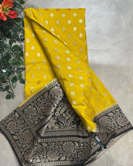 Mustard yellow n black 2 semi georgette SG105 saree