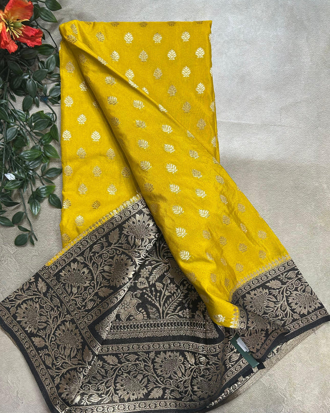 Mustard yellow n black 2 semi georgette SG105 saree