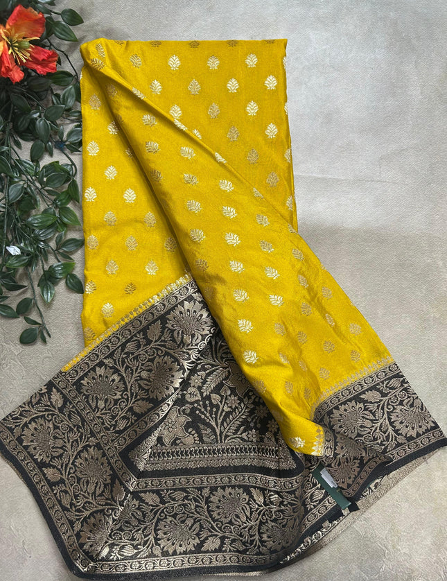 Mustard yellow n black 2 semi georgette SG105 saree