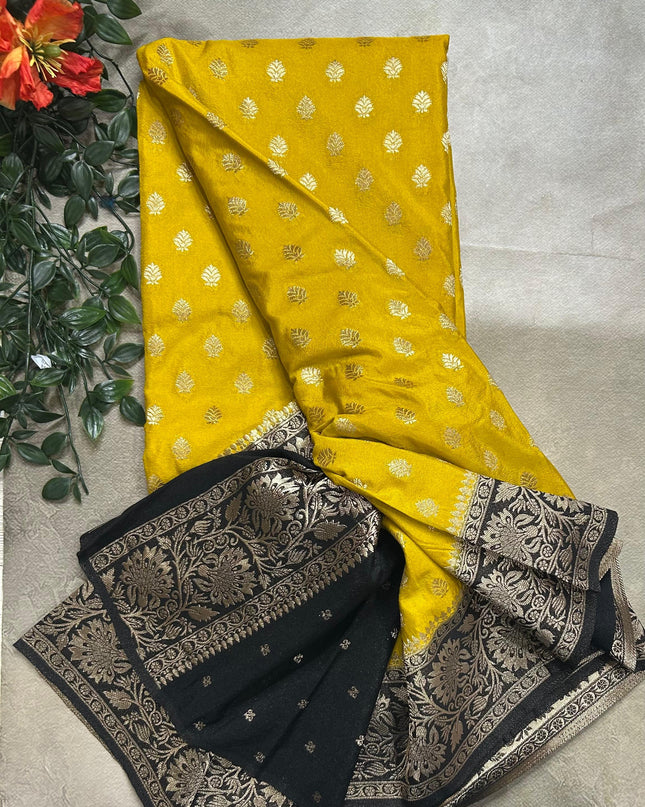 Mustard yellow n black 2 semi georgette SG105 saree