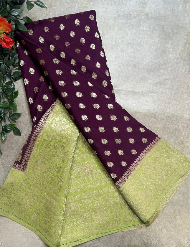 Wine n pastel green 2 semi georgette SG105 saree