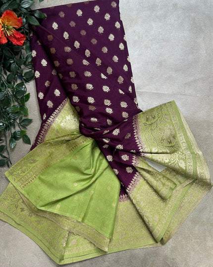Wine n pastel green 2 semi georgette SG105 saree