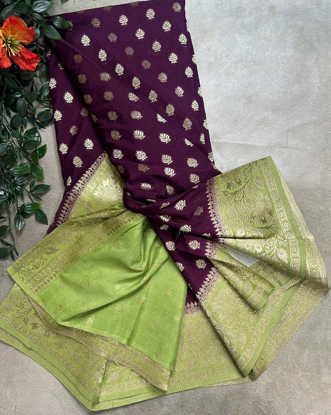 Wine n pastel green 2 semi georgette SG105 saree