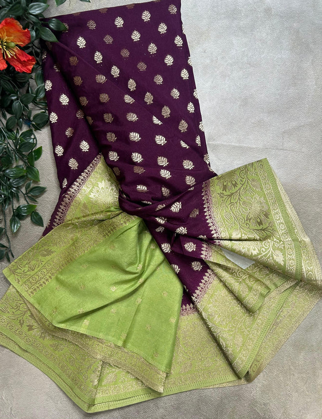 Wine n pastel green 2 semi georgette SG105 saree