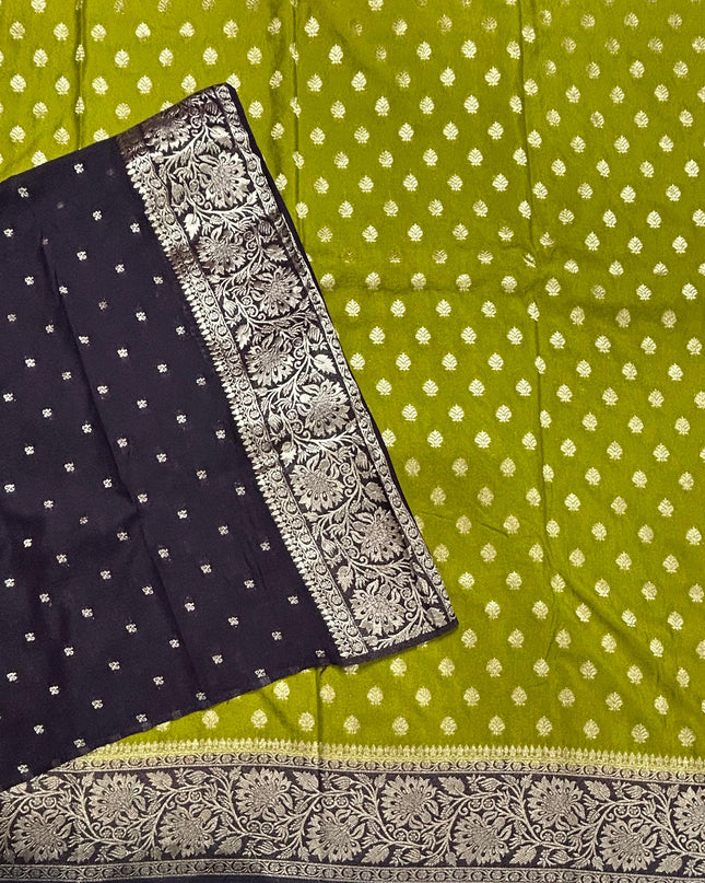 Mehendi green n black 2 semi georgette SG105  saree