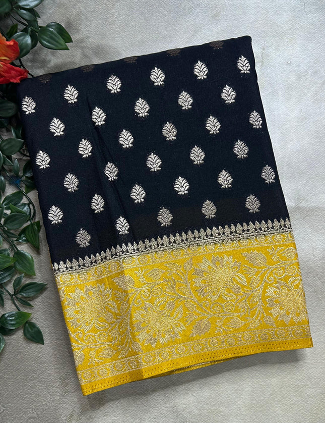 Black n yellow  2 semi georgette SG105  saree