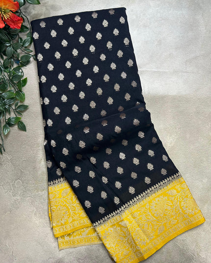 Black n yellow  2 semi georgette SG105  saree