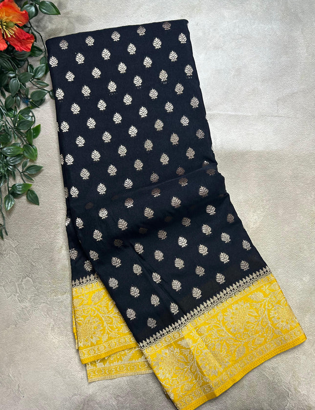 Black n yellow  2 semi georgette SG105  saree