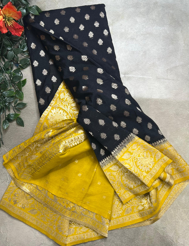 Black n yellow  2 semi georgette SG105  saree