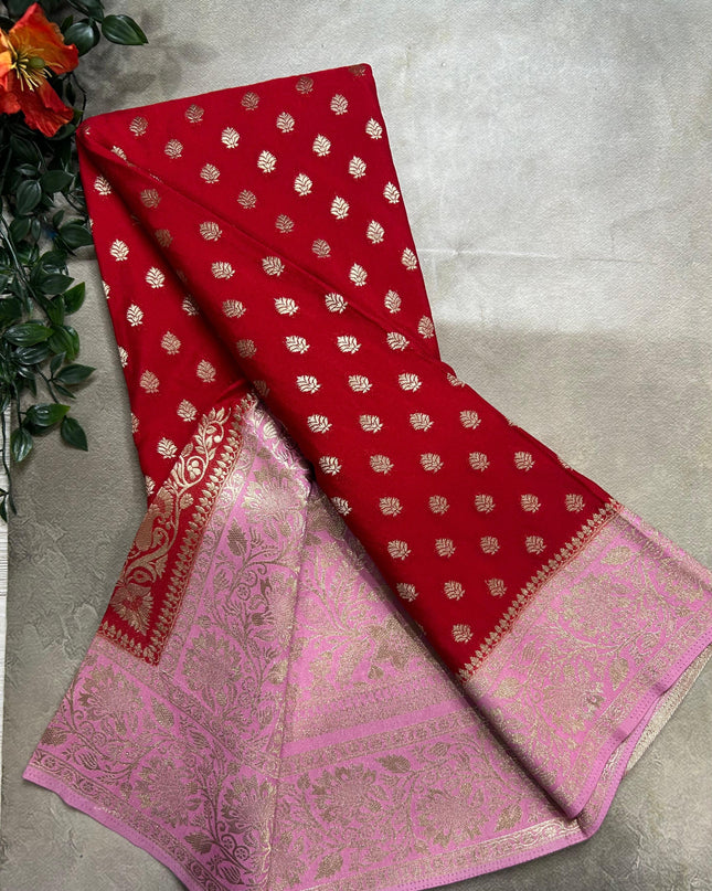 Red n light pink 2 semi georgette SG105 saree