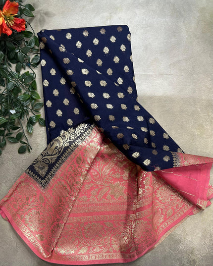 Navy blue n pink 2 semi georgette SG105 saree
