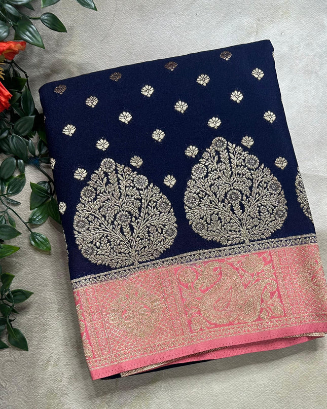 Navy blue n pastel pink semi georgette SG105  saree