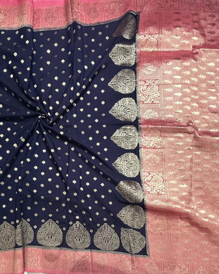 Navy blue n pastel pink semi georgette SG105  saree