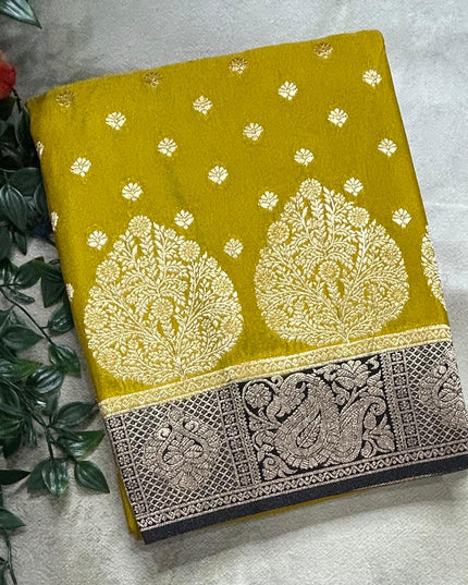 Mustard yellow n balck semi georgette SG105 saree