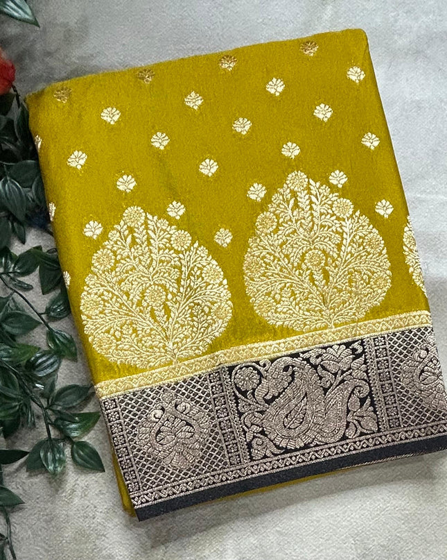 Mustard yellow n balck semi georgette SG105 saree