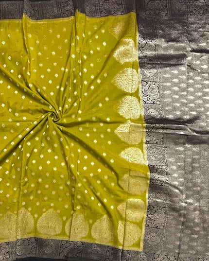 Mustard yellow n balck semi georgette SG105 saree