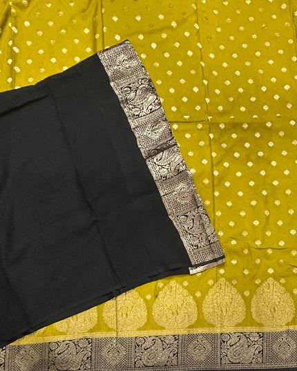 Mustard yellow n balck semi georgette SG105 saree