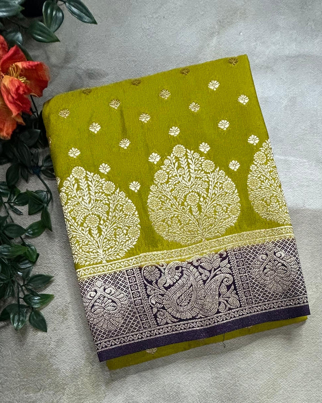 Mehendi green n purple semi georgette SG105 saree