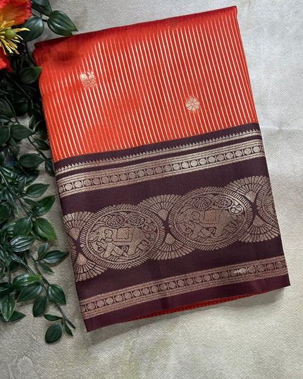 Orange stripes contrast border soft silk ST105 saree