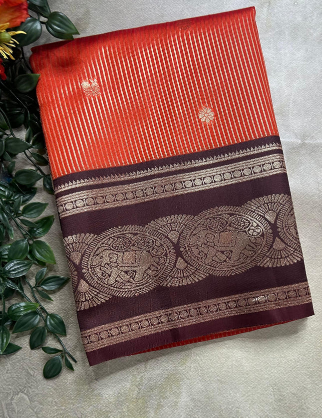 Orange stripes contrast border soft silk ST105 saree
