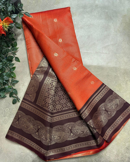 Orange stripes contrast border soft silk ST105 saree