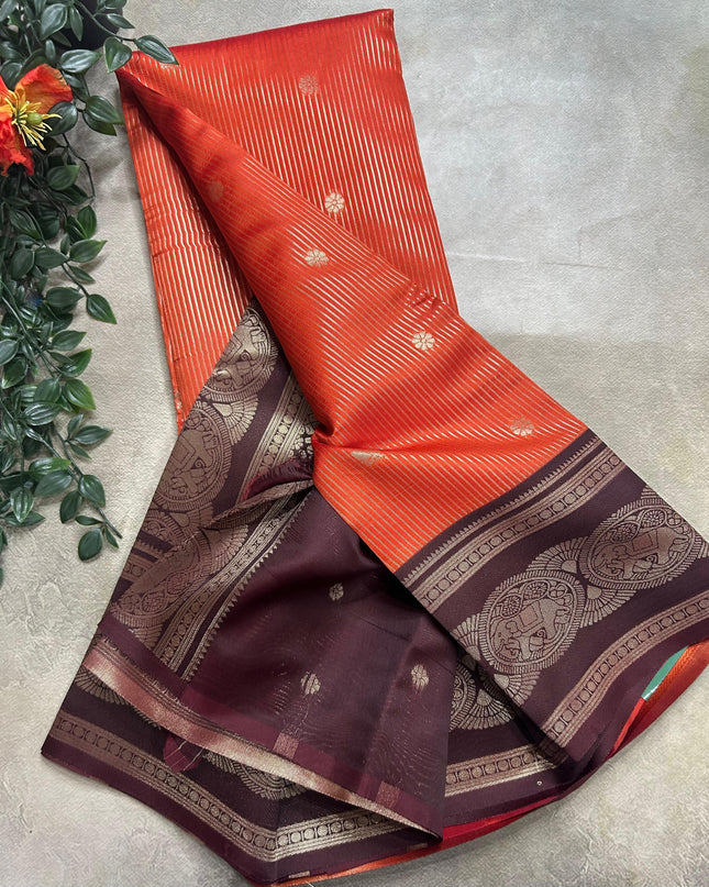 Orange stripes contrast border soft silk ST105 saree