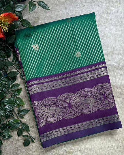 Green stripes contrast border soft silk ST105 saree
