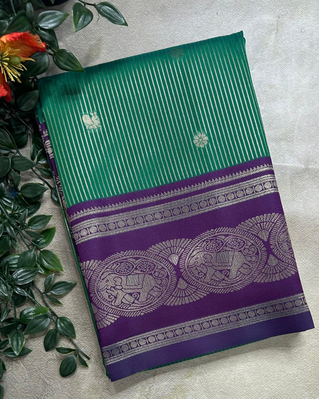 Green stripes contrast border soft silk ST105 saree