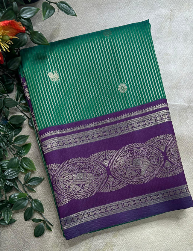 Green stripes contrast border soft silk ST105 saree