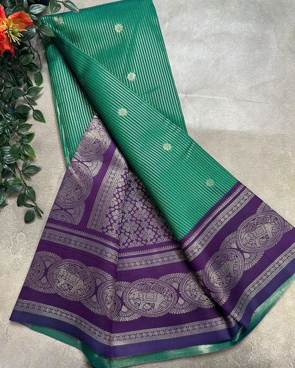 Green stripes contrast border soft silk ST105 saree