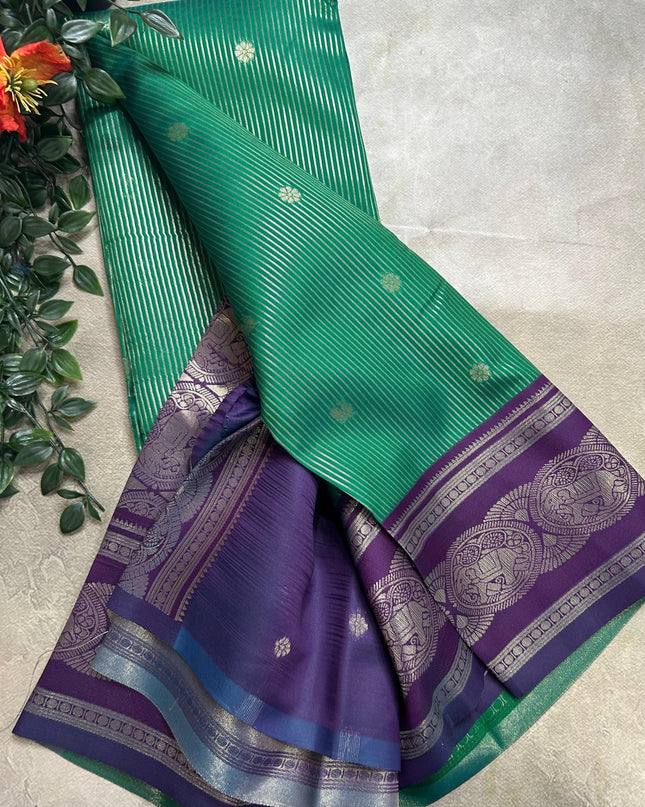 Green stripes contrast border soft silk ST105 saree
