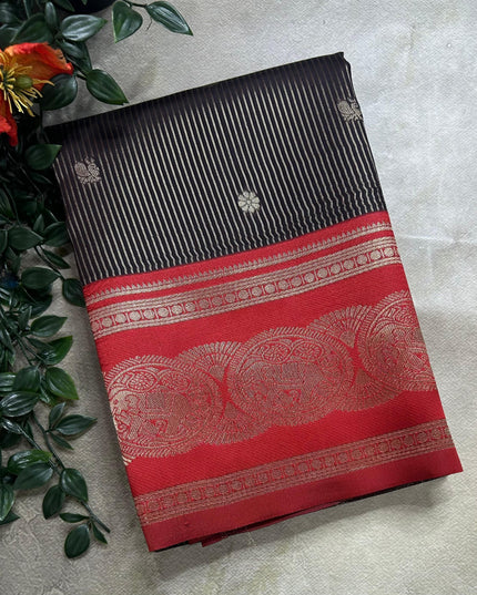 Black stripes contrast border soft silk ST105 saree
