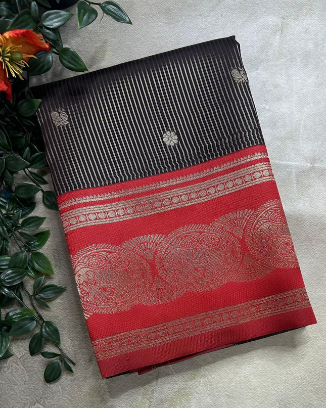 Black stripes contrast border soft silk ST105 saree