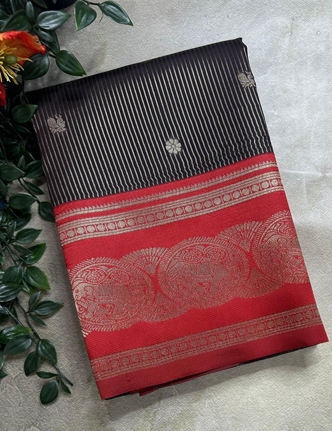 Black stripes contrast border soft silk ST105 saree