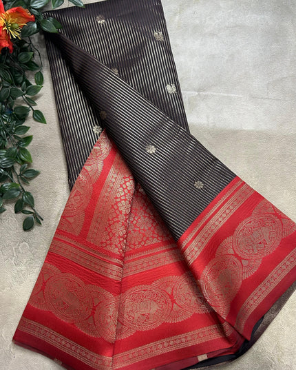Black stripes contrast border soft silk ST105 saree